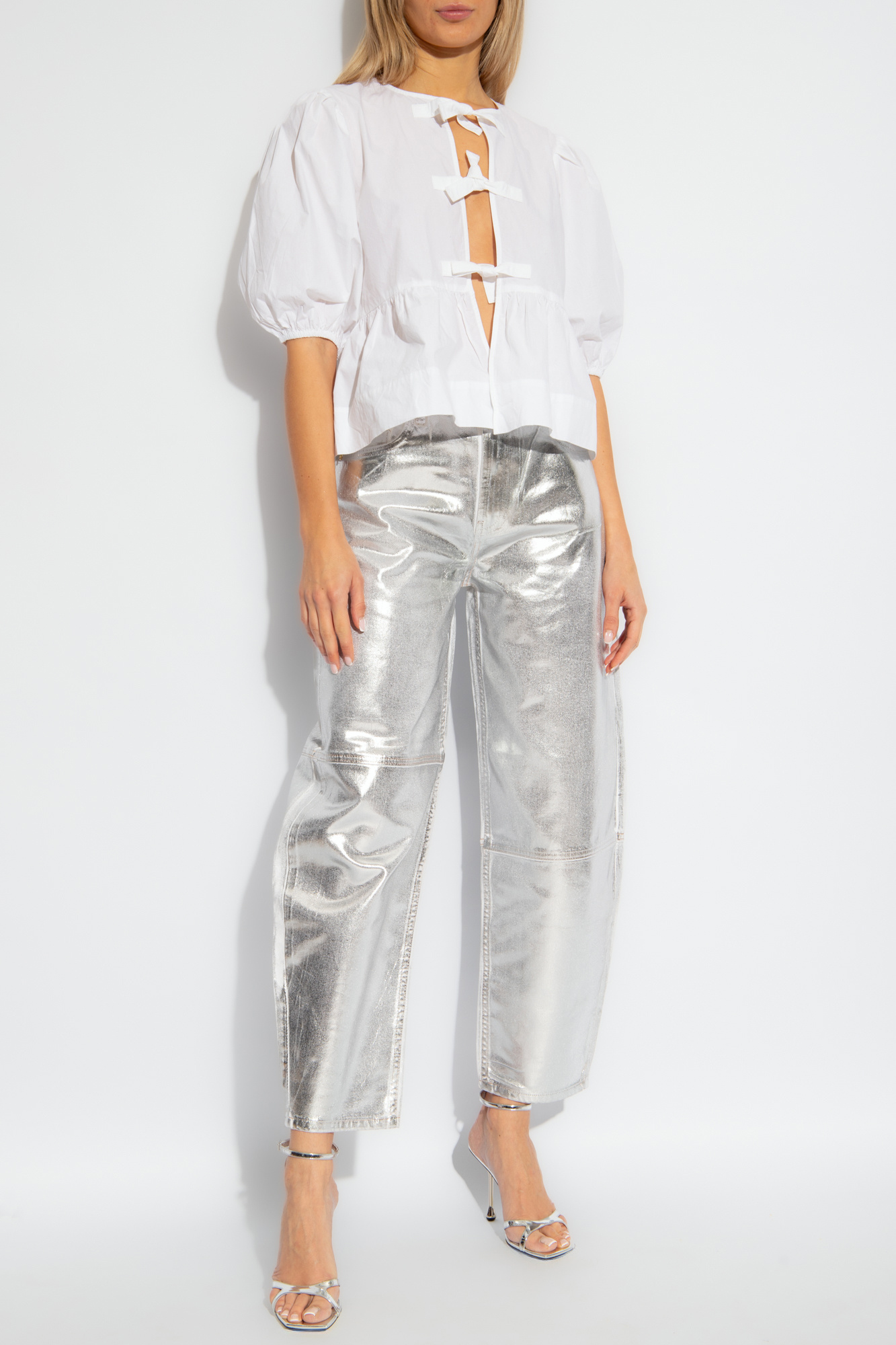 GANNI ヘッツィ クロッフト シンス J1714 564 Silver Metallic jeans Ganni - lightning bolt print shorts